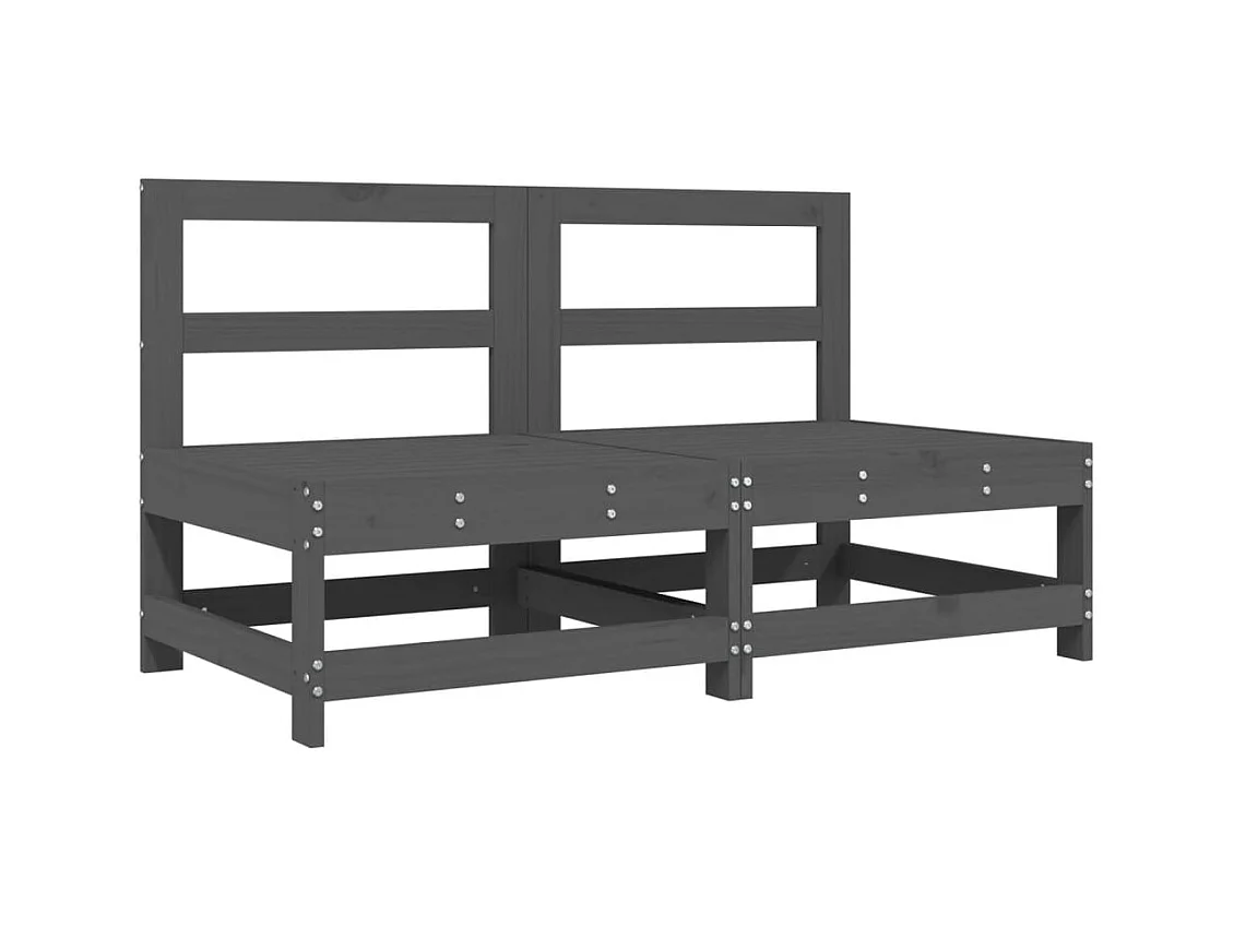 Canapés centraux de jardin 2 pcs gris bois de pin massif