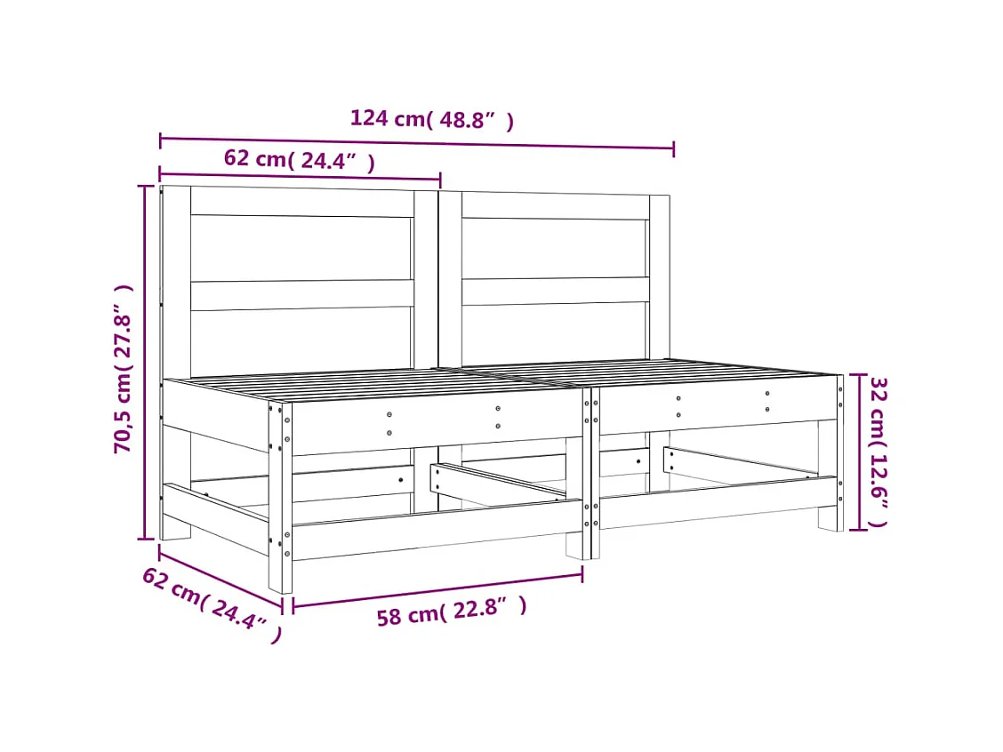 Canapés centraux de jardin 2 pcs gris bois de pin massif