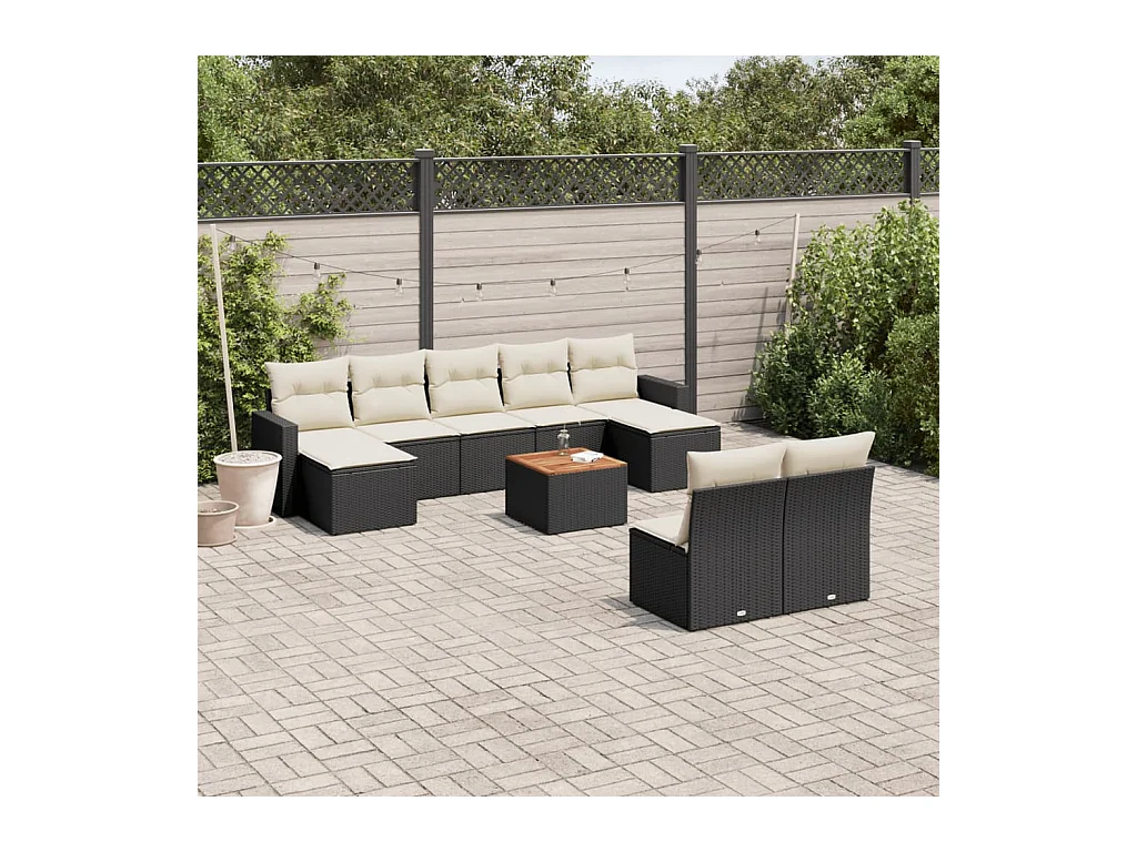 Salon de jardin 10 pcs avec coussins noir résine tressée