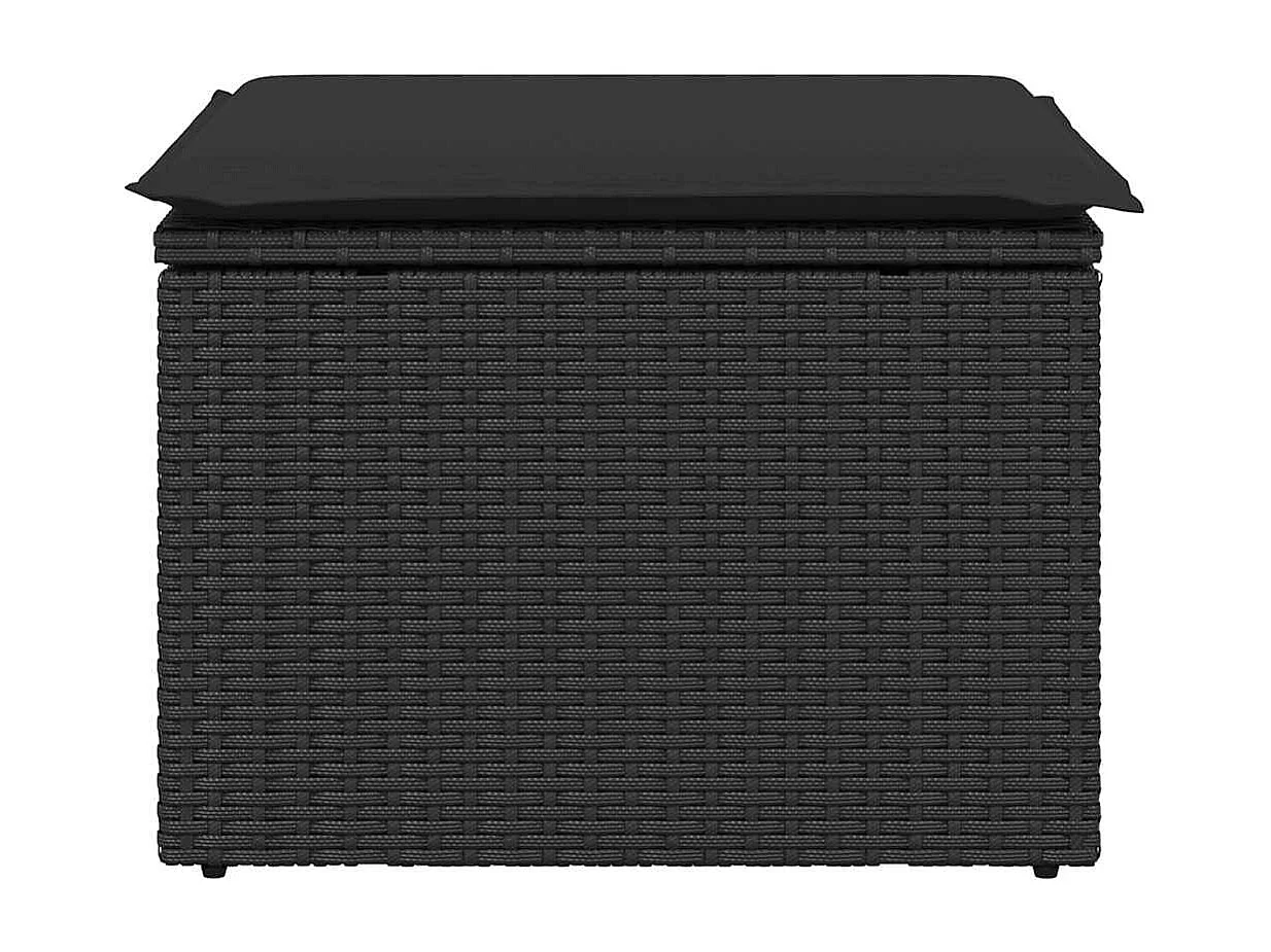 Gartenhocker mit Kissen Schwarz 55x55x37 cm Poly Rattan