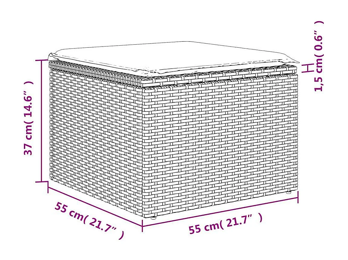 Gartenhocker mit Kissen Schwarz 55x55x37 cm Poly Rattan