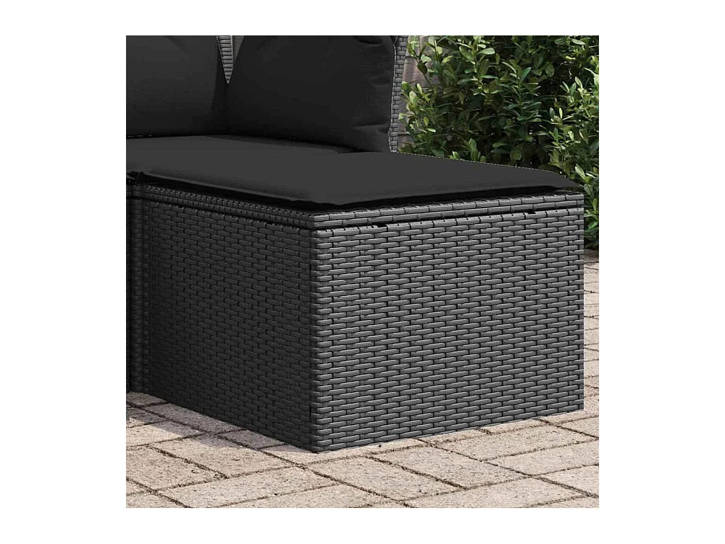 Tabouret de jardin avec coussin noir 55x55x37 cm résine tressée
