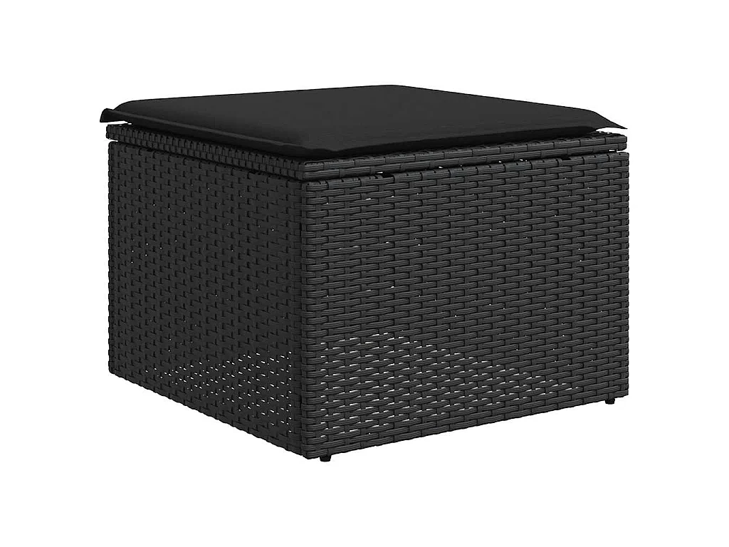 Sgabello da giardino con cuscino nero 55x55x37 cm in polyrattan