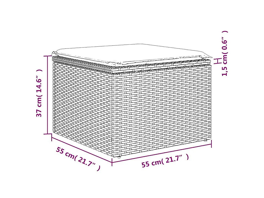 Sgabello da giardino con cuscino nero 55x55x37 cm in polyrattan