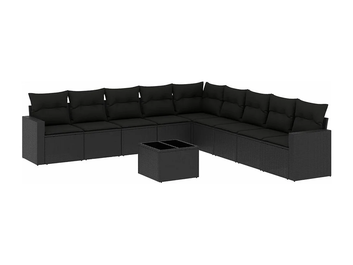 10-tlg. Garten-Sofagarnitur mit Kissen Schwarz Poly Rattan