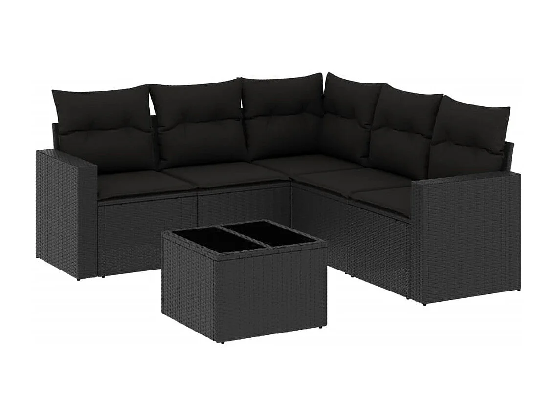Salon de jardin 6 pcs avec coussins noir résine tressée