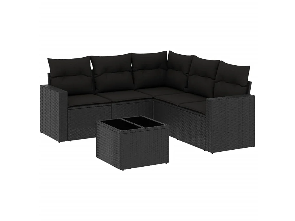 Salon de jardin 6 pcs avec coussins noir résine tressée