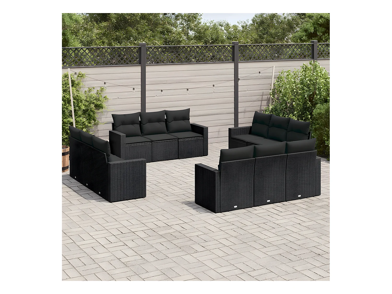 12-tlg. Garten-Sofagarnitur mit Kissen Schwarz Poly Rattan