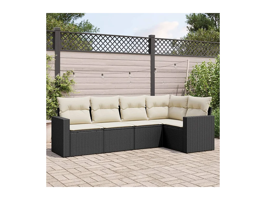 Salon de jardin 5 pcs avec coussins noir résine tressée