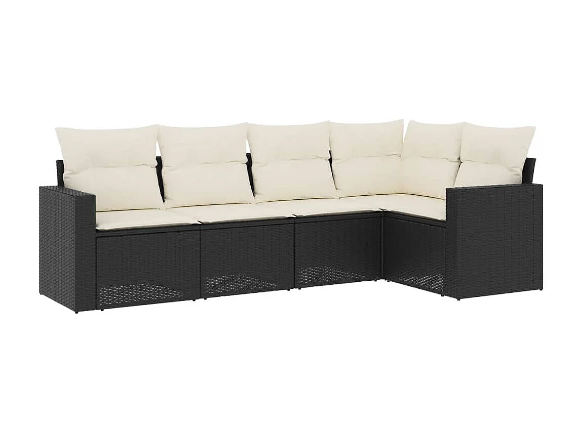 5-delige Loungeset met kussens poly rattan zwart