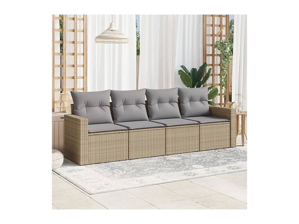 4-tlg. Garten-Sofagarnitur mit Kissen Beige Poly Rattan