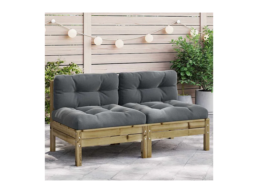 Canapé de jardin sans accoudoirs et coussins 2 pcs pin imprégné