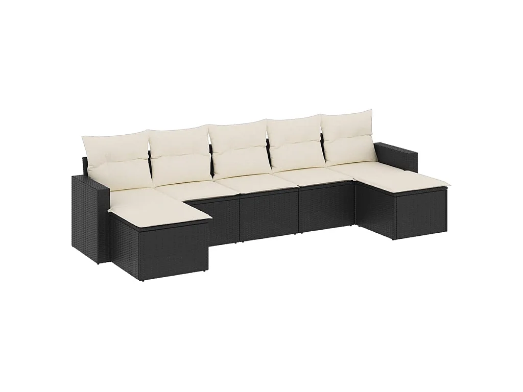 Set Divani da Giardino con Cuscini 7pz Nero Polyrattan