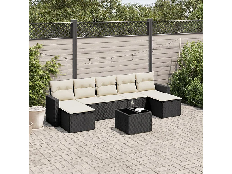 Salon de jardin 8 pcs avec coussins noir résine tressée