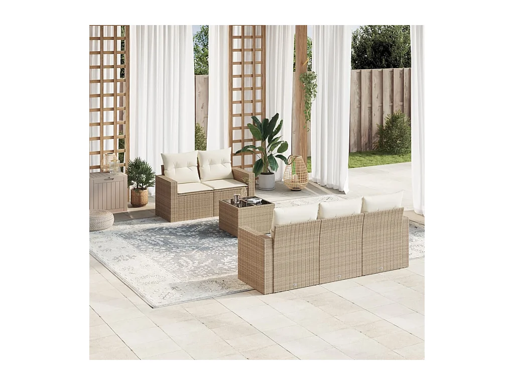 Set Divano da Giardino 6 pz con Cuscini Beige in Polyrattan