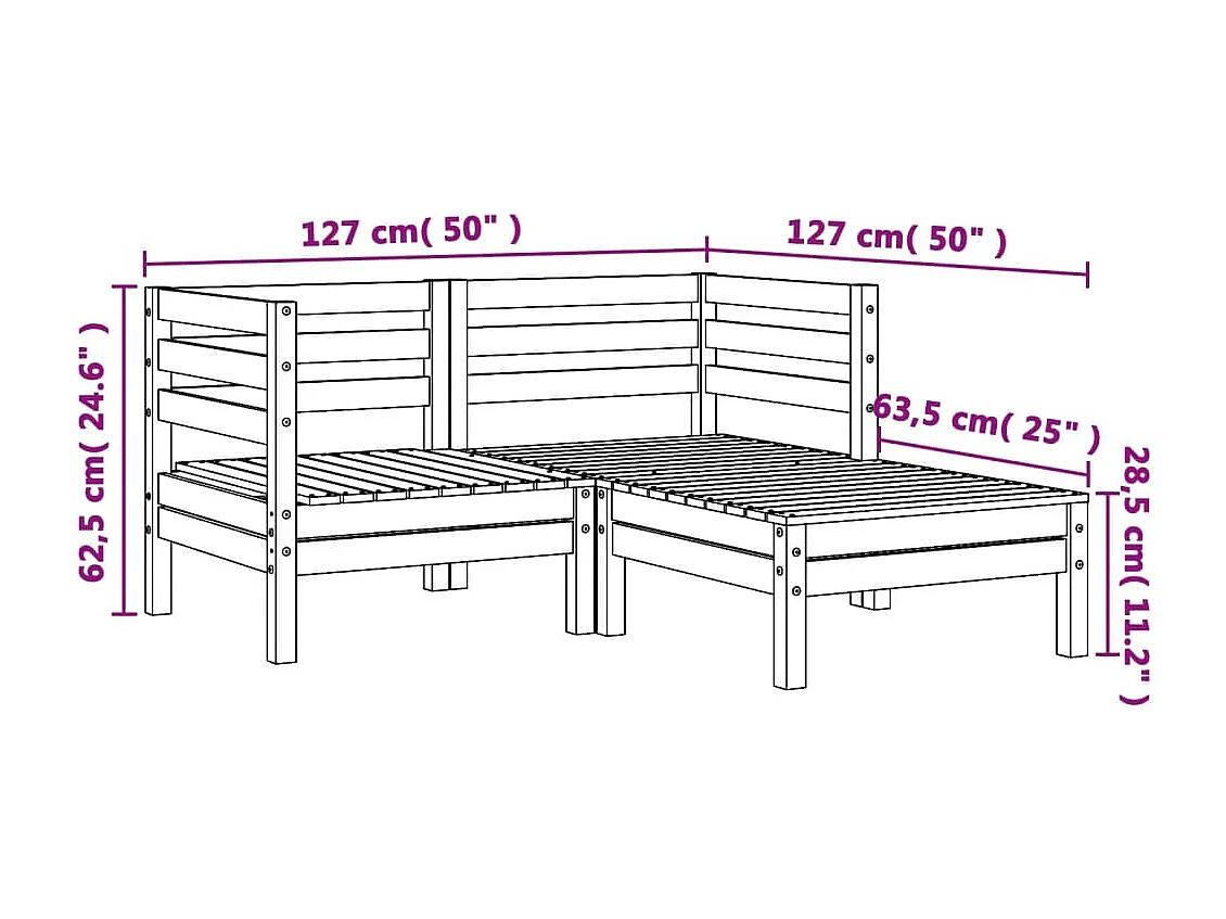 Canapé de jardin 2 places avec repose-pied bois massif douglas