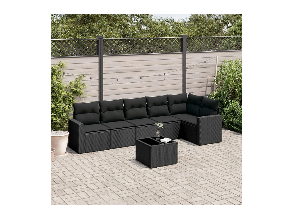 Set Divani da Giardino con Cuscini 7pz Nero Polyrattan