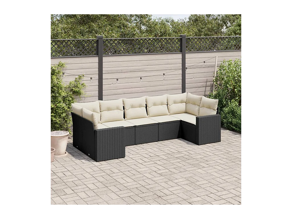 Salon de jardin 7 pcs avec coussins noir résine tressée