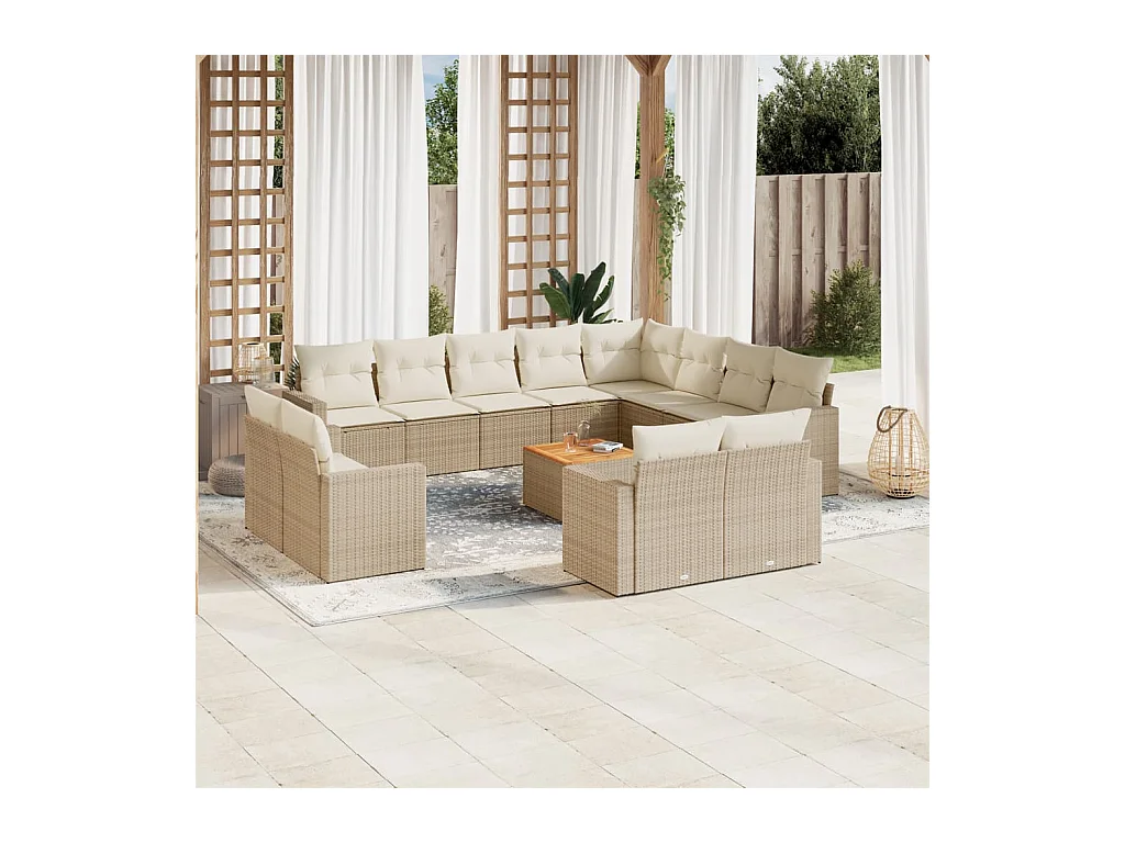 13-delige Loungeset met kussens poly rattan beige