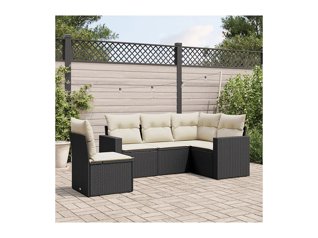 Salon de jardin 5 pcs avec coussins noir résine tressée
