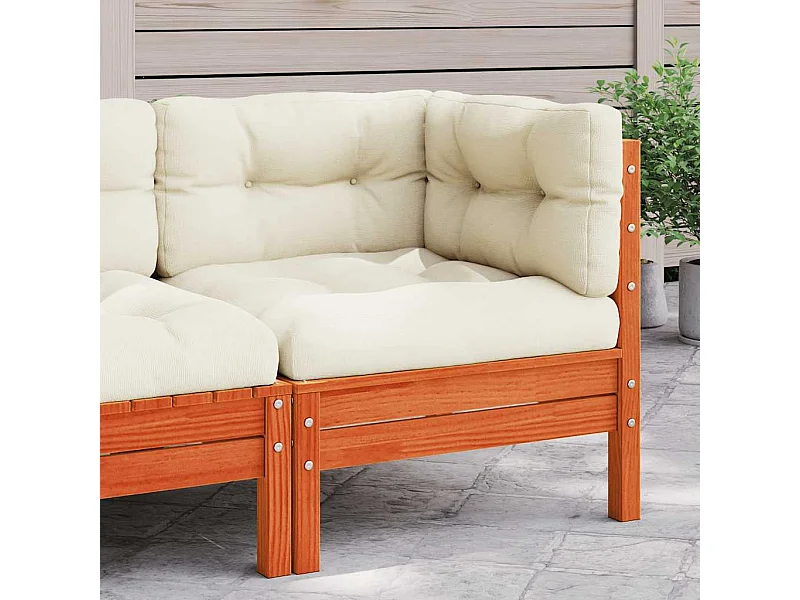 Garten-Ecksofa mit Kissen Wachsbraun Massivholz Kiefer