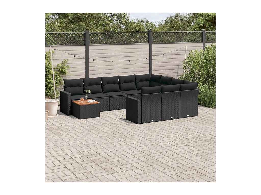 Set Divani da Giardino 11 pz con Cuscini in Polyrattan Nero