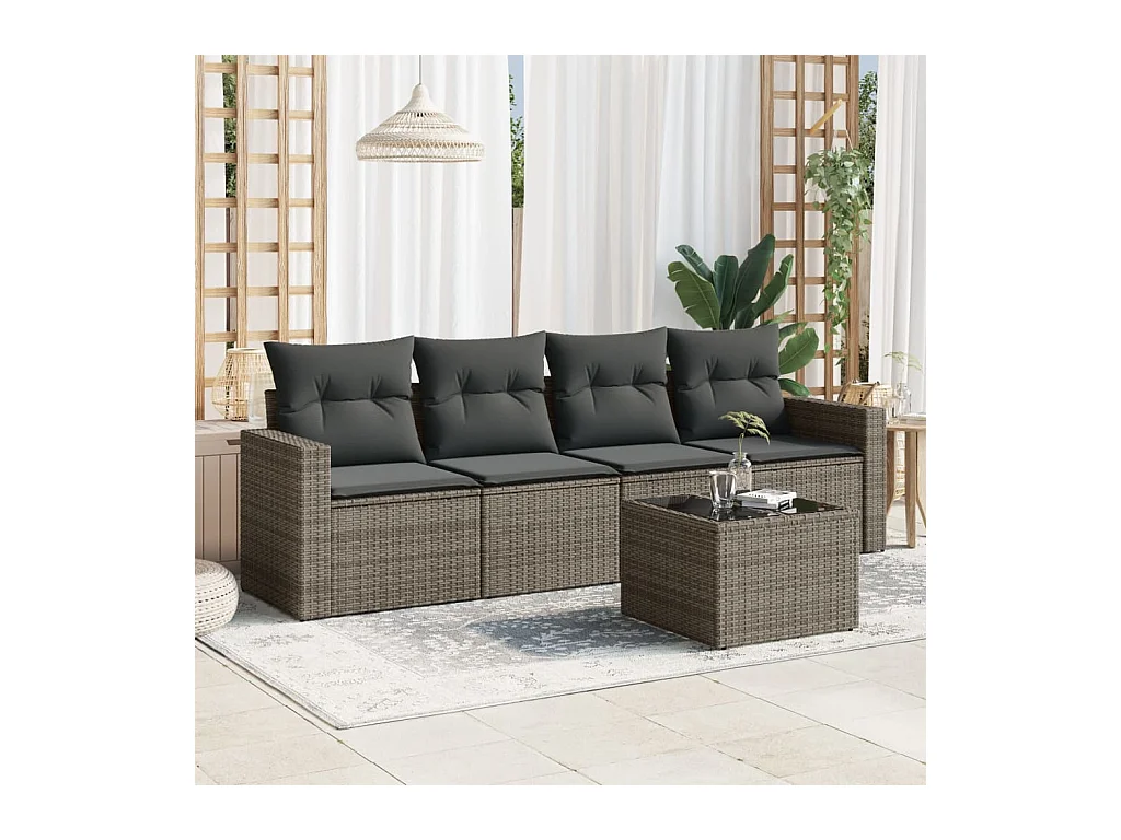 Set Divano da Giardino 5 pz con Cuscini Grigio in Polyrattan