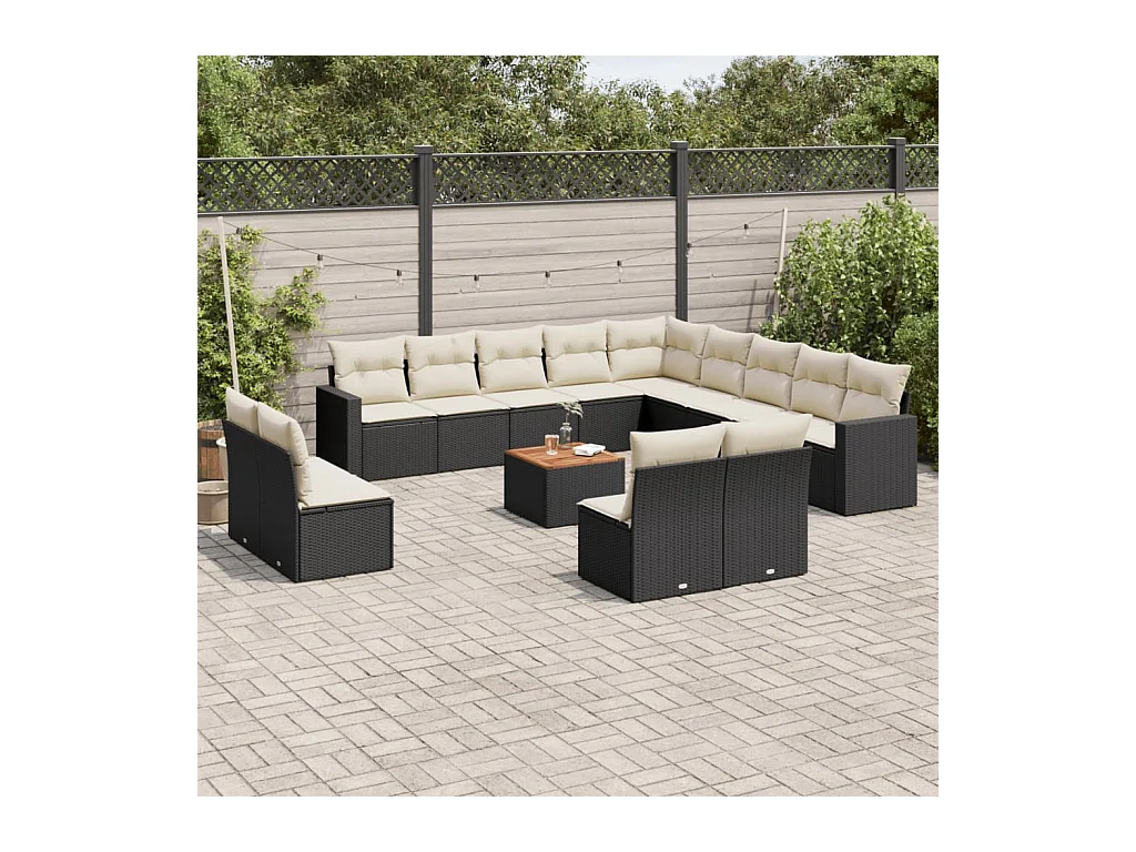 14-tlg. Garten-Sofagarnitur mit Kissen Schwarz Poly Rattan