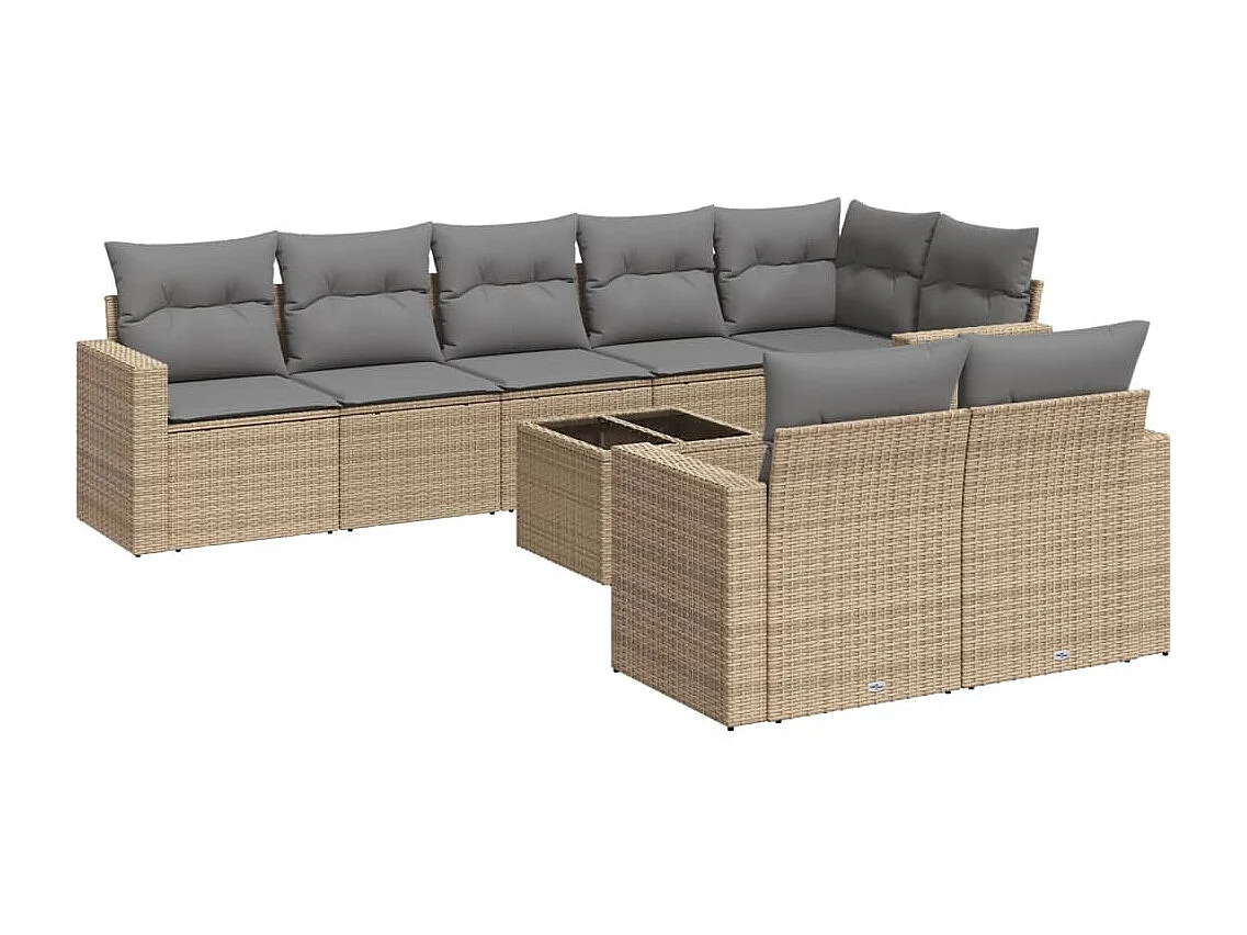 Set Divano da Giardino 9 pz con Cuscini Beige in Polyrattan