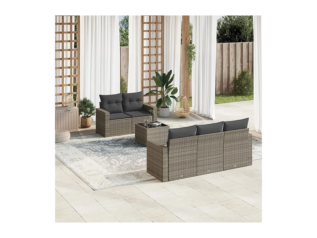 Set Divano da Giardino 6 pz con Cuscini Grigio in Polyrattan