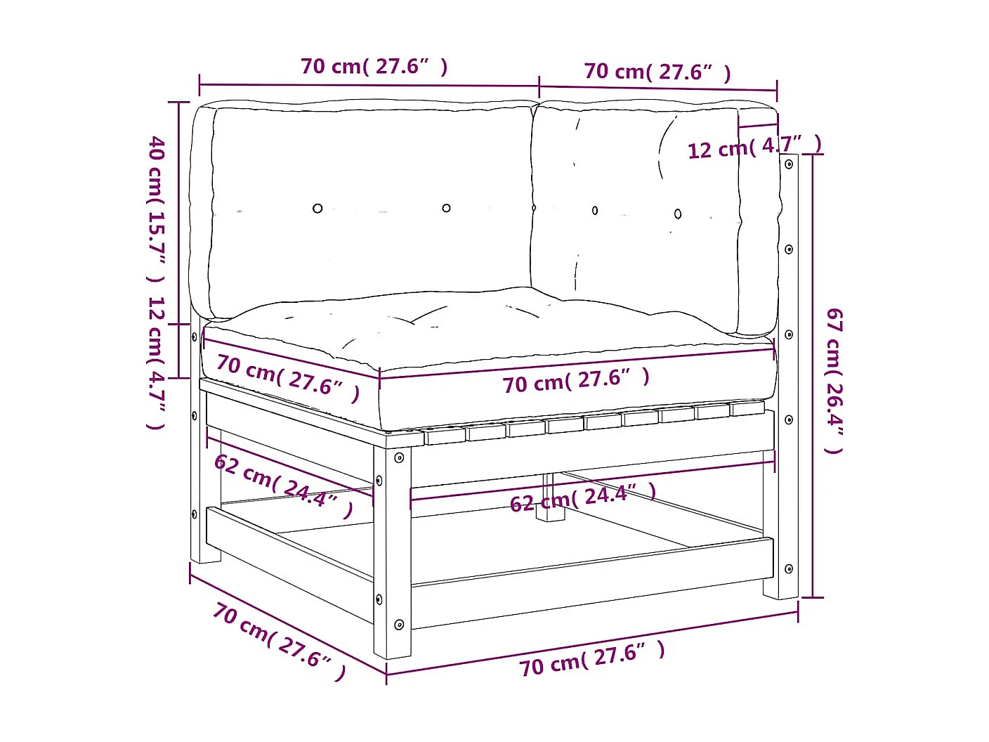 Garten-Ecksofa mit Kissen Massivholz Kiefer