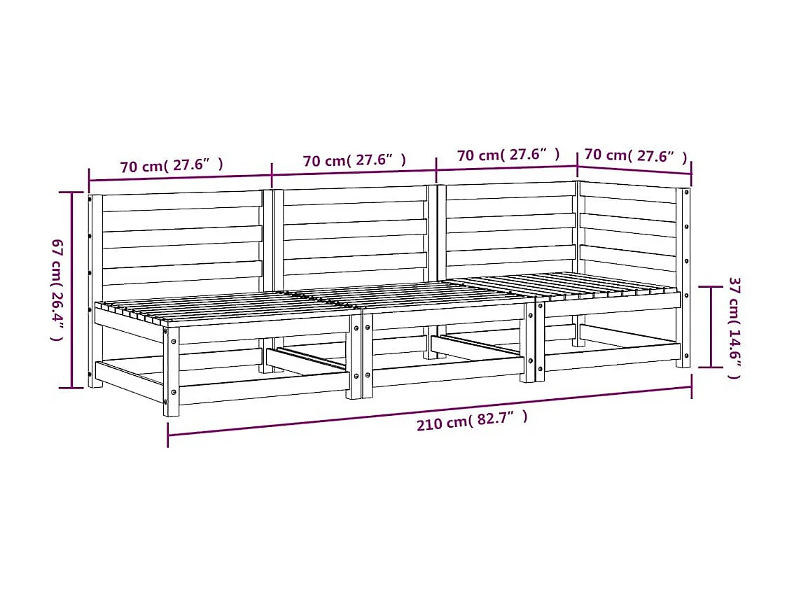 Canapé de jardin 3 places bois de pin imprégné