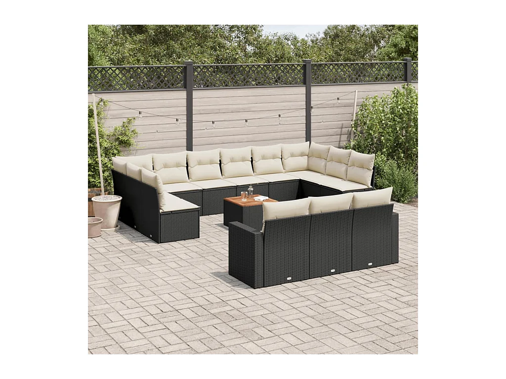 Set Divani da Giardino 14pz con Cuscini in Polyrattan Nero