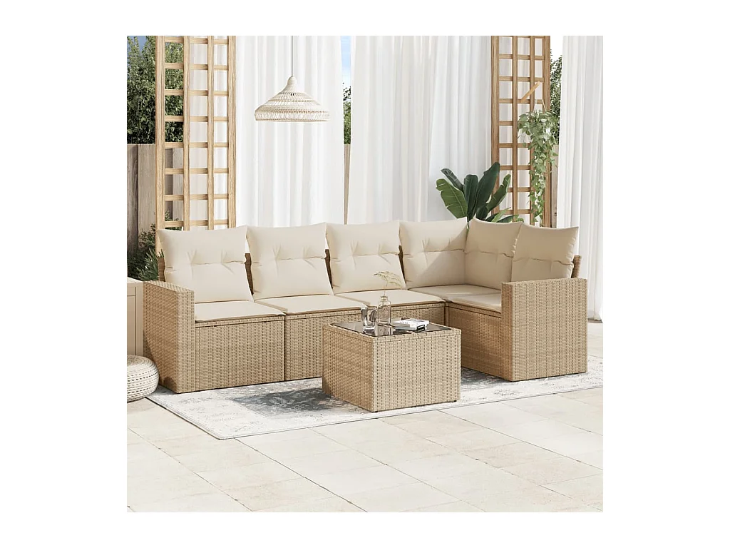 Salon de jardin avec coussins 6 pcs beige résine tressée