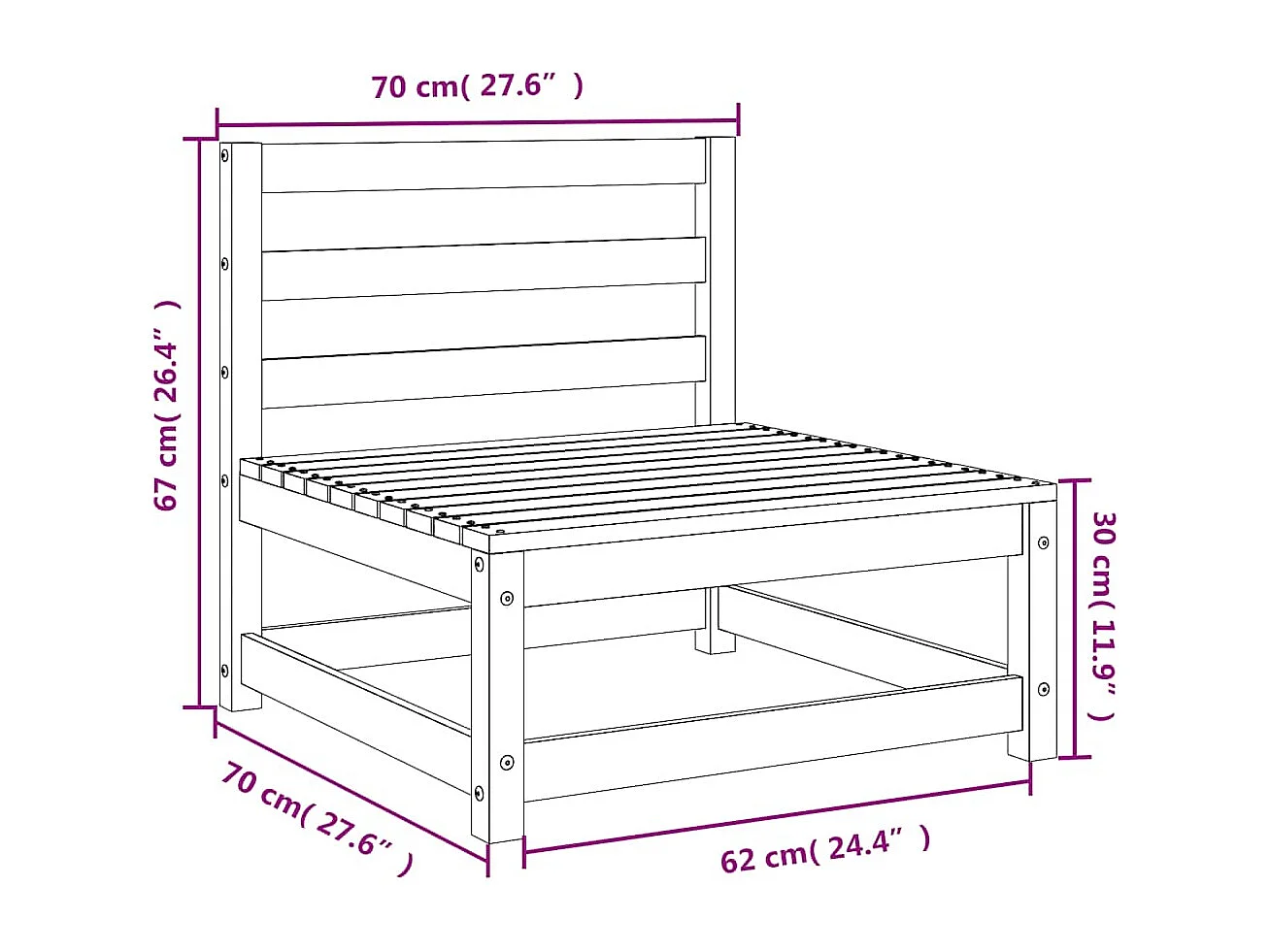Gartensofa ohne Armlehnen Wachsbraun 70x70x67 cm Massivholz