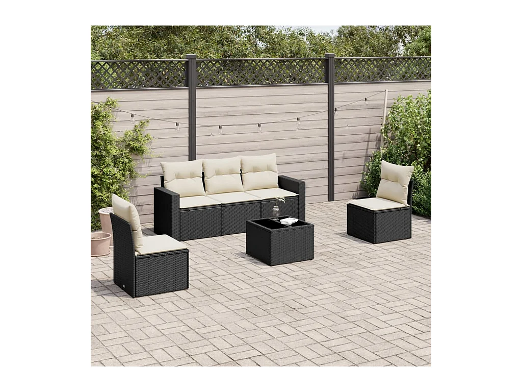 Salon de jardin 6 pcs avec coussins noir résine tressée