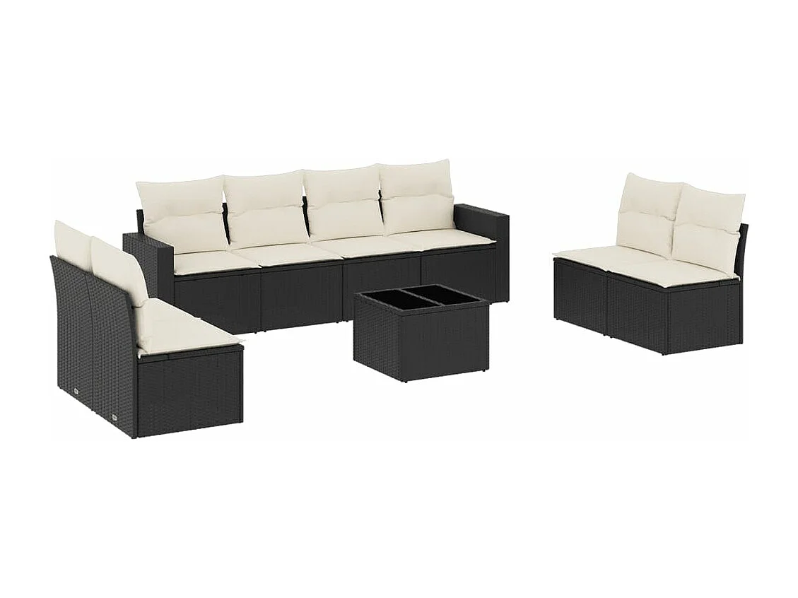 Salon de jardin 9 pcs avec coussins noir résine tressée