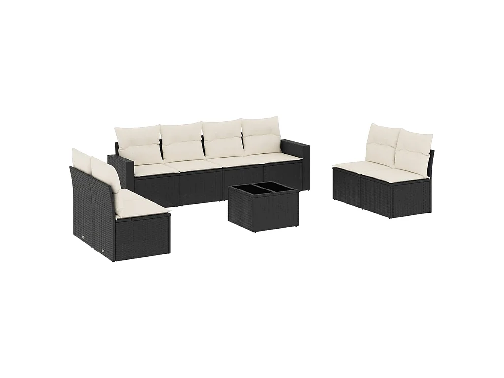 Set Divani da Giardino 9 pz con Cuscini Nero in Polyrattan