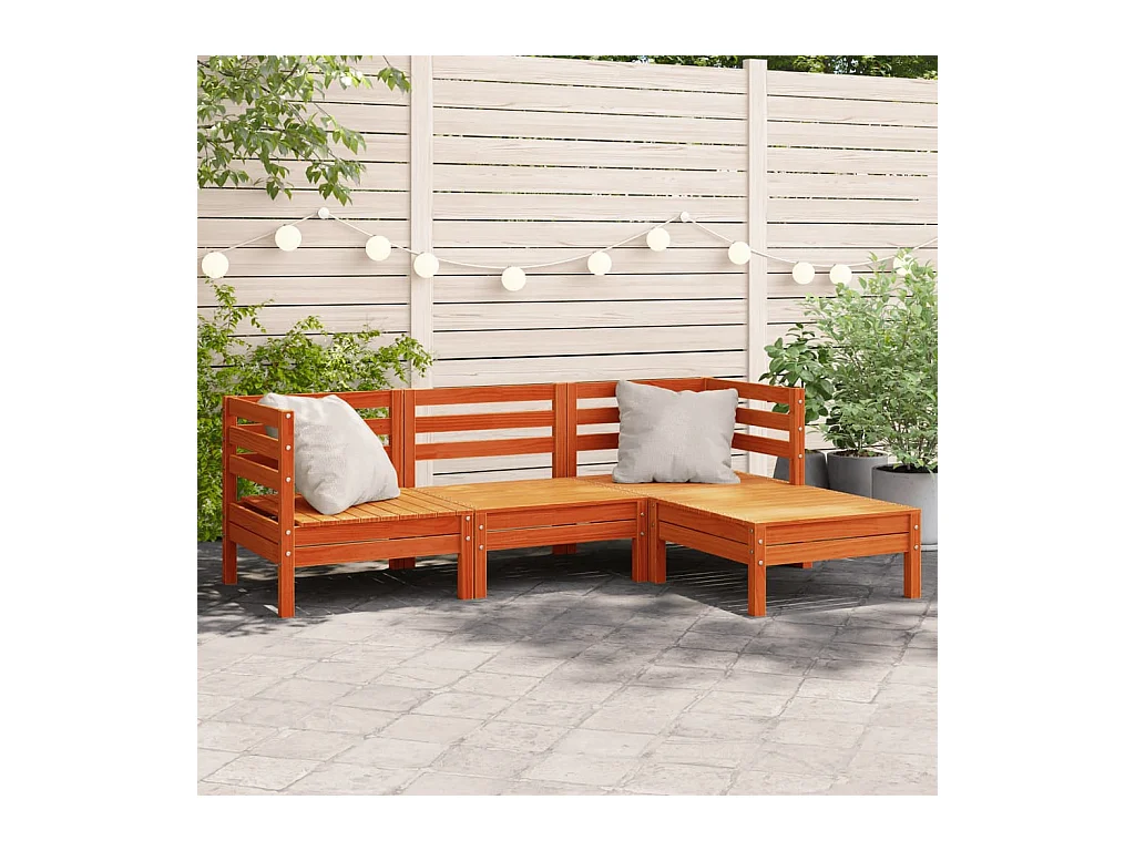 Canapé de jardin 3 places repose-pied cire marron bois massif