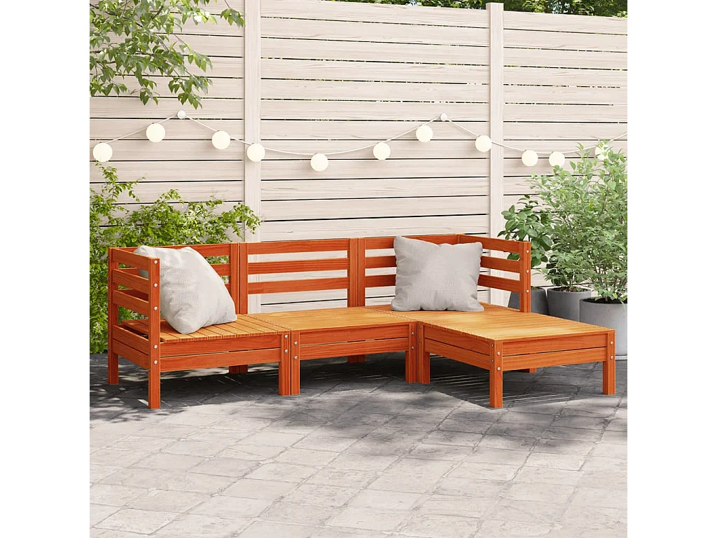 Canapé de jardin 3 places repose-pied cire marron bois massif