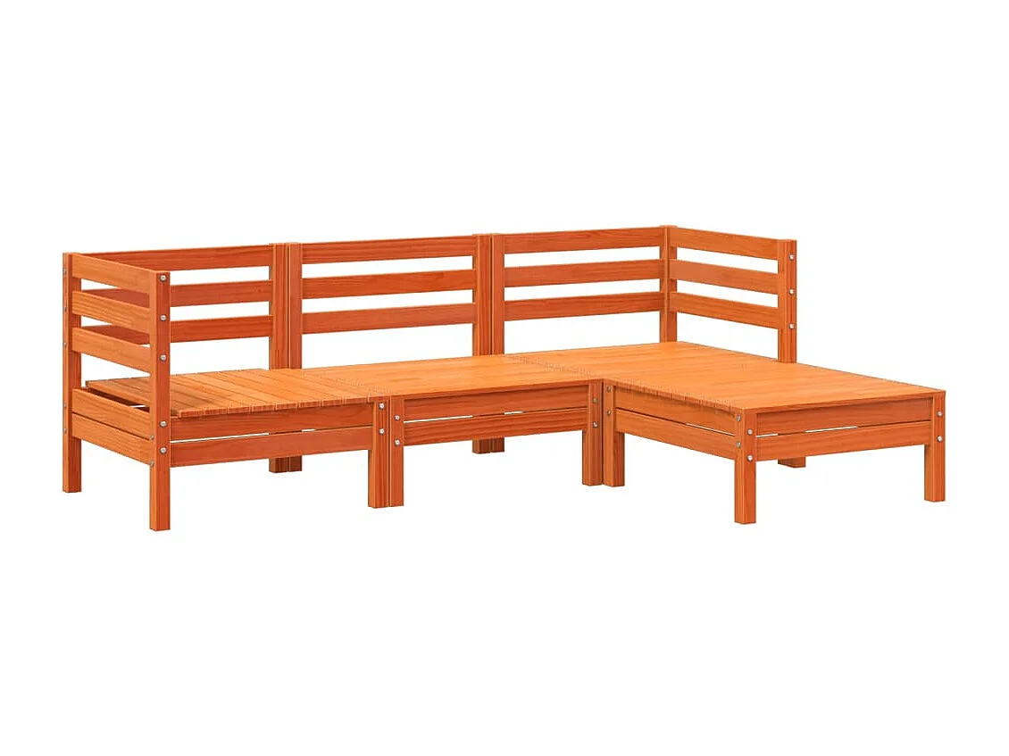 Canapé de jardin 3 places repose-pied cire marron bois massif