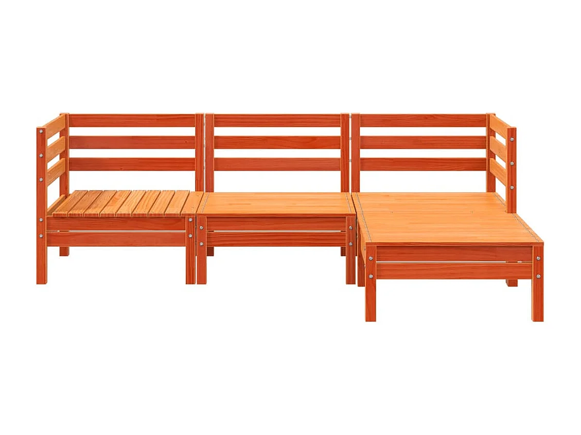 Canapé de jardin 3 places repose-pied cire marron bois massif