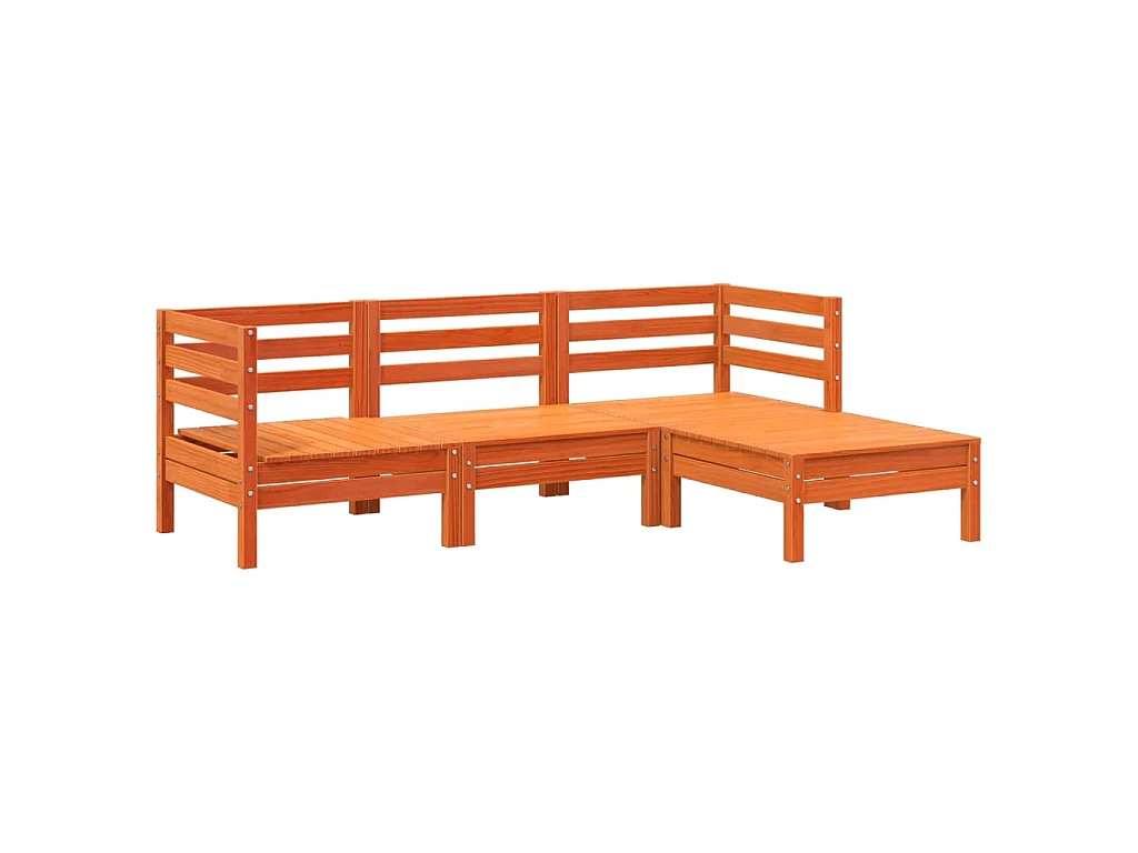 Canapé de jardin 3 places repose-pied cire marron bois massif