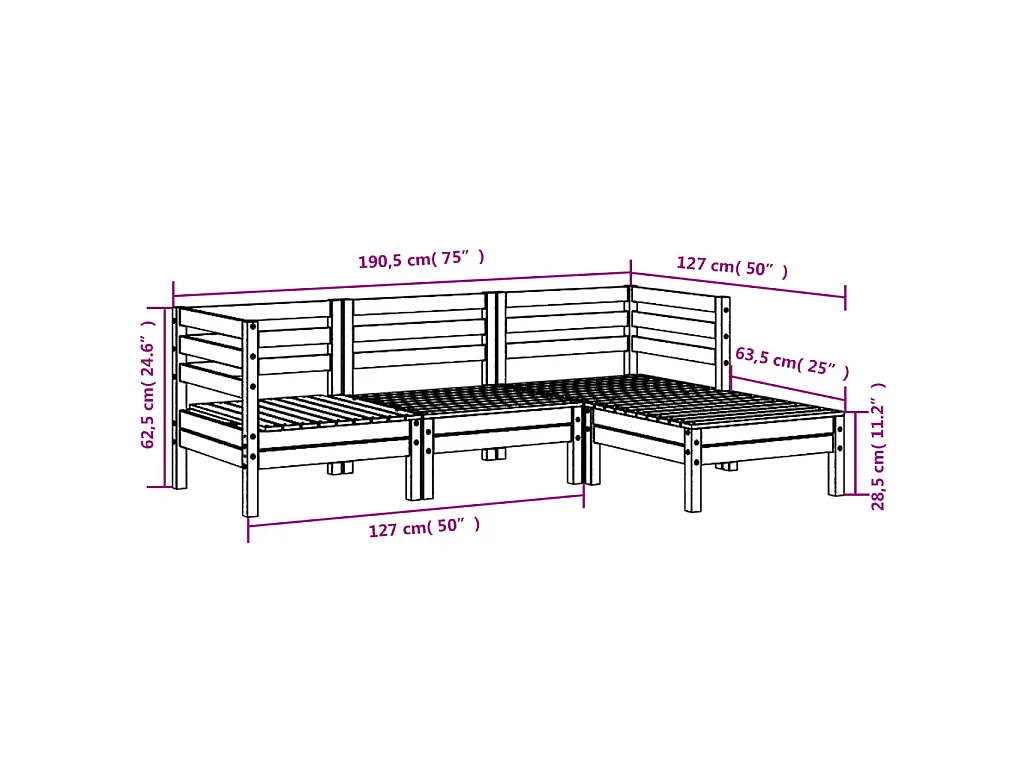 Canapé de jardin 3 places repose-pied cire marron bois massif