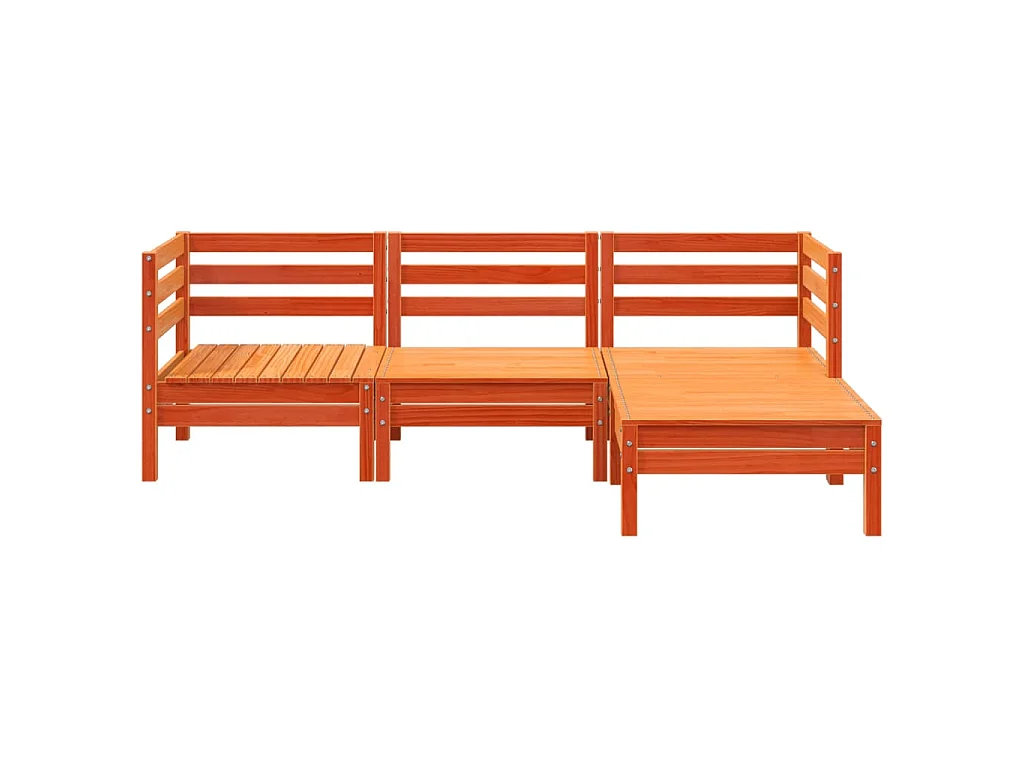 Canapé de jardin 3 places repose-pied cire marron bois massif