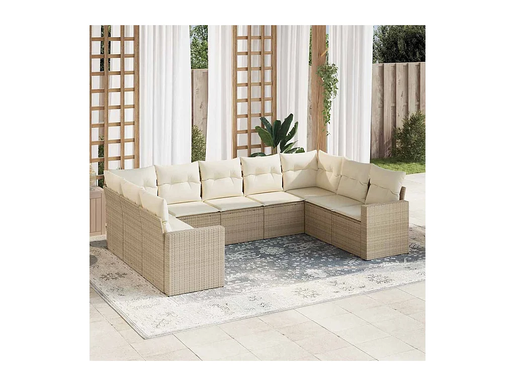 9-delige Loungeset met kussens poly rattan beige