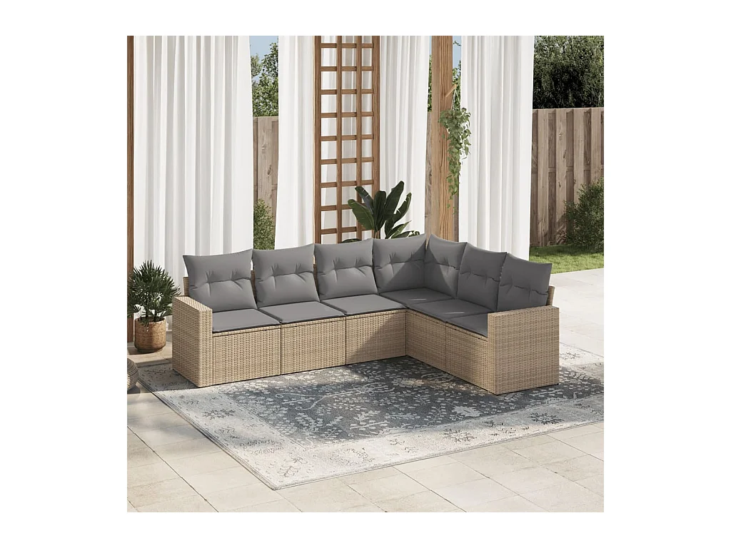 Salon de jardin avec coussins 6 pcs beige résine tressée
