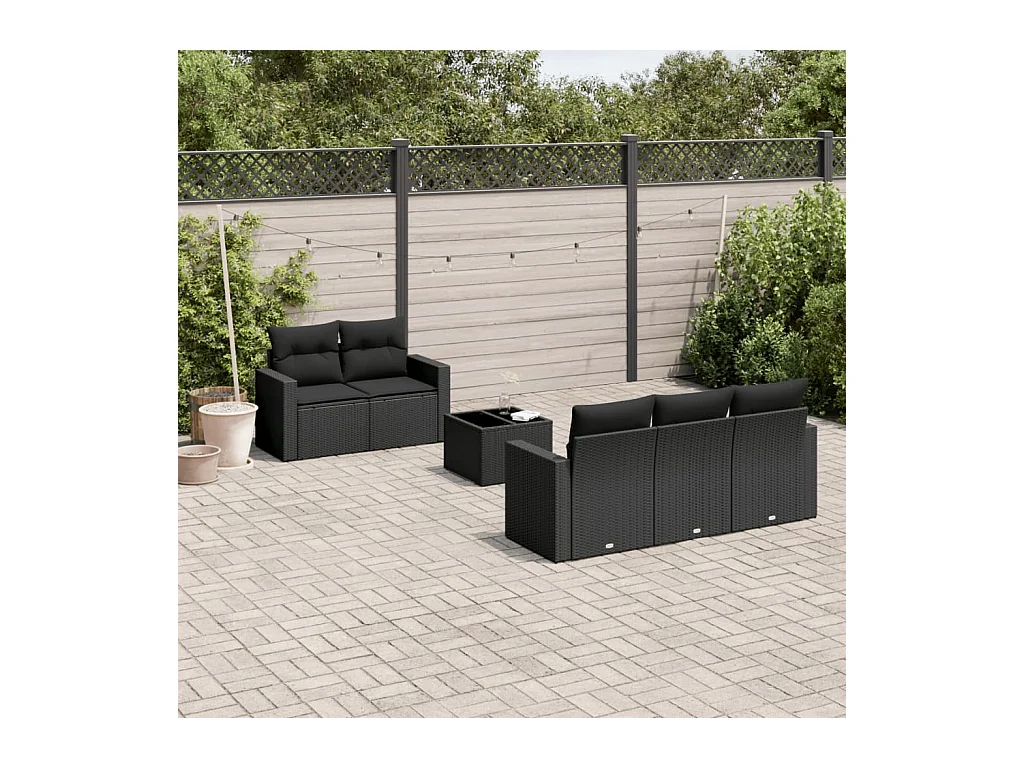 Set Divano da Giardino 6 pz con Cuscini Nero in Polyrattan