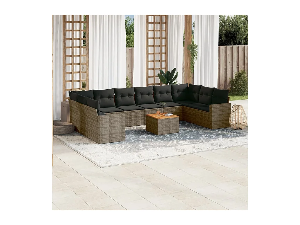 Set Divani da Giardino 11 pz con Cuscini in Polyrattan Grigio