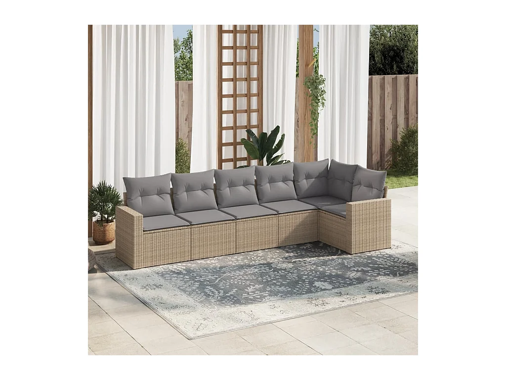 Set Divano da Giardino 6 pz con Cuscini Beige in Polyrattan
